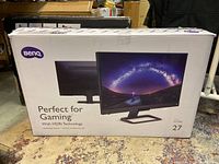 Box showing BenQ branding and image of the 27 inch monitor, highlighting 'Perfect for Gaming with HDRi Technology'.