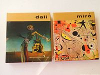 Front covers of both vintage art books, Salvador Dali and Joan Miró, showing their dust jackets in good vintage condition.