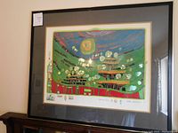 Full view of framed Hundertwasser print on wall