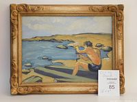 Full front view of painting in carved gilt frame with MaxSold lot marker