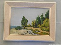 Frontal view of framed landscape painting