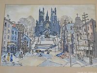 Close-up view of the watercolour painting without frame showing composition and color palette