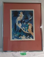 Framed Marc Chagall art print with reddish mat and silver frame showing full artwork.