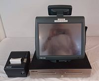 Micros Oracle Workstation 6 610 POS terminal with Epson receipt printer and cash drawer below