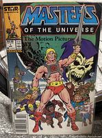 Front cover of Masters of the Universe #1 comic showing the main character with sword and surrounding characters with visible wear and creased corners.
