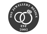 Black-and-white circular 999 Jewellery Design logo with interlocking rings and diamond, EST 2003