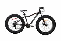 Side view of black and red Genesis Mammoth 1.0 fat bike showing frame, tires, drivetrain and brakes