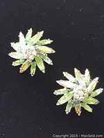 Pair of Sherman vintage earrings displayed on black background showing overall design and condition.