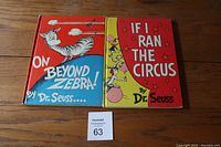 Front covers of two hardcover Dr. Seuss books 'On Beyond Zebra!' and 'If I Ran the Circus' showing colorful artwork with some wear.
