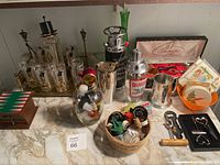 Overview of all barware items on tabletop