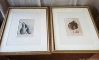 Photo of both still life prints side by side showing pears and leaf framed prints