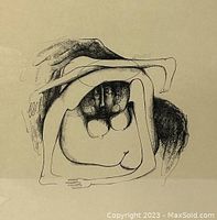 Close-up of print image showing abstract human figure