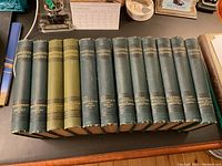 Front view of 12 bound volumes of Parkman's Works with titles visible on spines