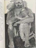 Black and white abstract sketch illustration of a seated figure from one of the volumes.