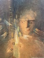 Close-up image showing detailed central figure of the print with abstract details.