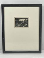 Overall view of the large framed print approximately 15 x 12 inches, black frame, print centered with wide white mat