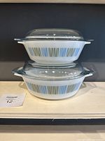 Two round Pyrex casseroles stacked, showing the Matchmaker pattern.