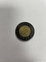 Reverse side of the coin showing the polar bear design, denomination, country, and date on the black outer ring.