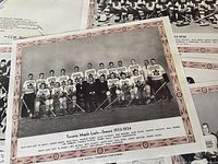 Close-up photo of the Toronto Maple Leafs 1933-1934 team reissue print showing the team lineup in black and white with player names and season info