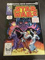 Front cover of the Marvel Movie Showcase comic Star Wars #2 showing main characters and title logo.