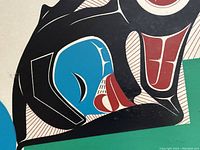 Close-up detail of part of the chiton design showing the characteristic colors and shapes in the print