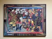 Full view of the vibrant dry mounted print showing the entire still life artwork and border.