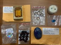 Overview of all stones and metal settings on tabletop