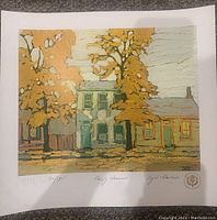 Front view of the Early Houses limited edition print showing the overall artwork, signature, edition number, and embossed stamps.