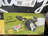 Green 7.5 Amp belt sander box with image and specs