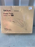 Image of new, boxed TACKLIFE Rotary Tool R3, showing box with specs including 3.2mm collet, 120V, 60Hz, 1.0A, speed 10000-32000 min-1