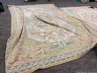 Front view of rug laid flat showing full design