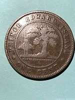 Obverse of the coin with inscription 'PRINCE EDWARD ISLAND ONE CENT' and tree imagery.