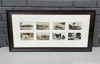 Full view of the framed set of 8 antique Muskoka cottage scene photographs showing overall presentation and condition.