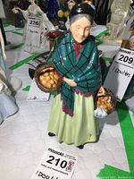 Front view of the Royal Doulton figurine showing the woman holding baskets of oranges.