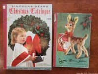 Front covers of the two Christmas catalogs with vintage holiday themes and child/toy imagery.