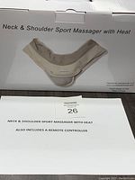 Box showing the product name 'Neck & Shoulder Sport Massager with Heat' and branding by Healthmate Forever.