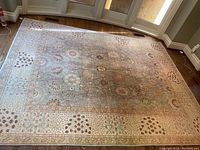 Overhead view of entire rug showing full Persian style floral pattern and border.