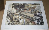 Full view of the limited edition print showing two steam locomotives on tracks at Bolton C.P.R. Station with detailed station building and figures on platform.