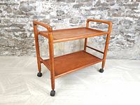 Front angled view showing both shelves and teak frame