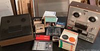 Overview of both reel-to-reel recorders, tapes and accessories