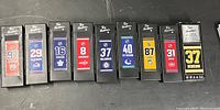 Tim Hortons mini lockers in a row showing NHL player numbers and names.