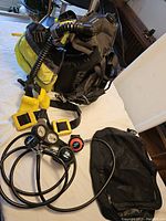 Full view of Dacor Chameleon BCD, Sherwood regulator, Oceanic dive computer, and 20lbs weight belt.