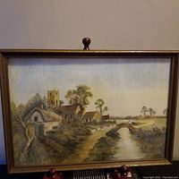 Full view of framed oil painting