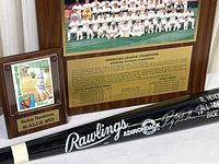Full view of bat and both plaques on white background