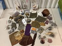 Overview of all vintage purses and hardware laid out