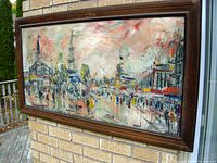 Full framed painting showing Paris scene on board