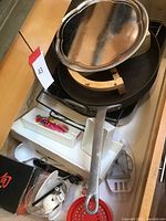 Overview of pan, tray, trivet, and various kitchen tools