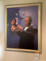 Full view of the framed pigment print on canvas showing Billie Holiday and Louis Armstrong.