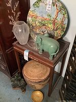 Overview of all six items arranged on table and floor