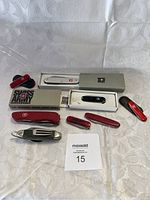 Overview of all 8 Swiss Army knives and cutters including boxed and loose items